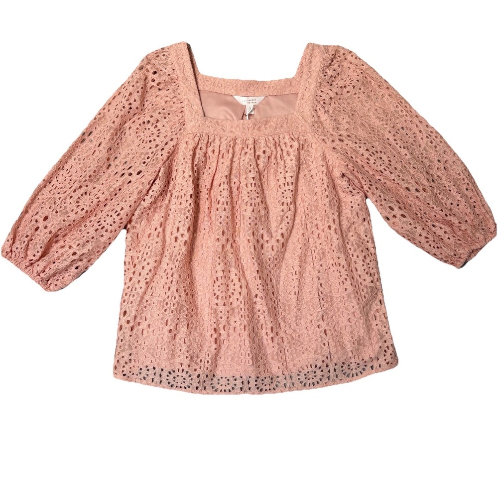 NWT Lauren Conrad Top Women S Blouse Pink Lace Eyelet Boho Peasant Cottagecore